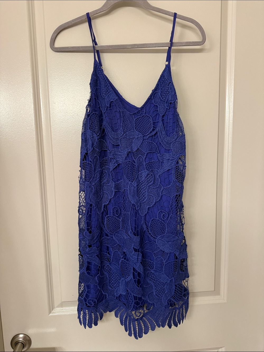 Express Royal Blue Crochet Mini Dress